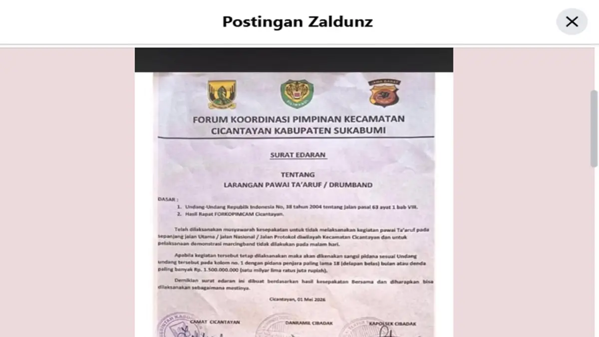 Surat edaran pawai taaruf di Cicantayan | Foto : capture media sosial