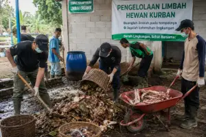 Ilustrasi - Menangani limbah hewan kurban agar tidak mencemari lingkungan (Sumber : AI chatGPT)