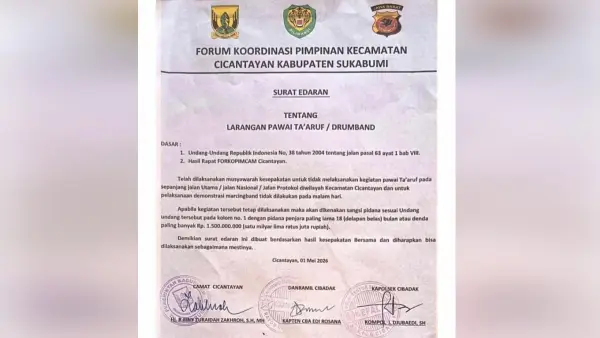 Surat edaran Forkompimcam Cibadak yang melarang pawai samen di jalan raya (Sumber: dok warganet)
