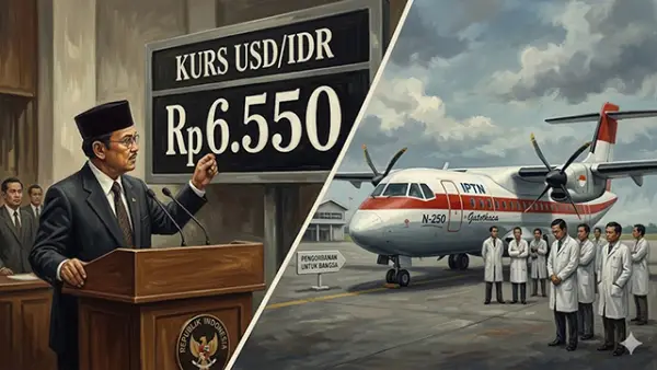 Ilustrasi - Habibie kembali Viral, Cerita di Balik Rupiah Rp6.550 dan Penghentian N-250. (Sumber : AI/Gemini).
