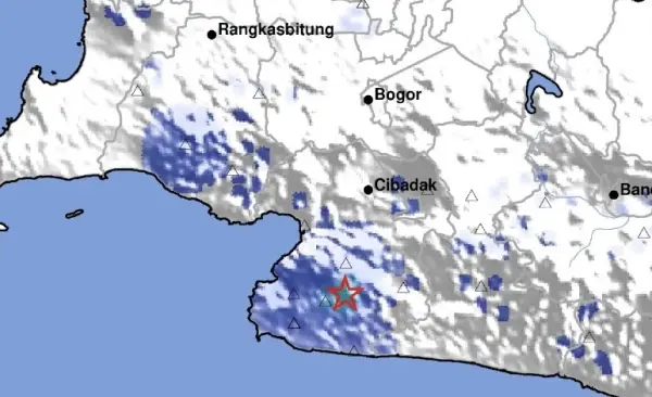 Episenter gempa M3,5 di Sukabumi, Sabtu pagi (16/5/2026). (Sumber : BMKG)