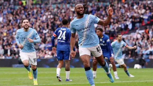 Selebrasi Antoine Semenyo setelah mencetak gol ke gawang Chelsea di final Piala FA (Sumber: web/espn.com)