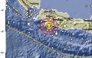 Titik gempa di selatan Sukabumi. Minggu malam (17/5/2026). (Sumber: Istimewa)