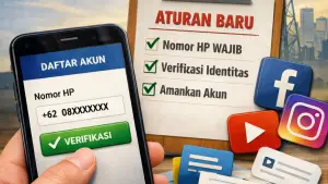 Ilustrasi AI. Komdigi tengah merancang aturan registrasi ulang akun media sosial dengan mencantumkan nomor telepon sebagai syarat wajib pendaftaran. (Sumber : copilot)