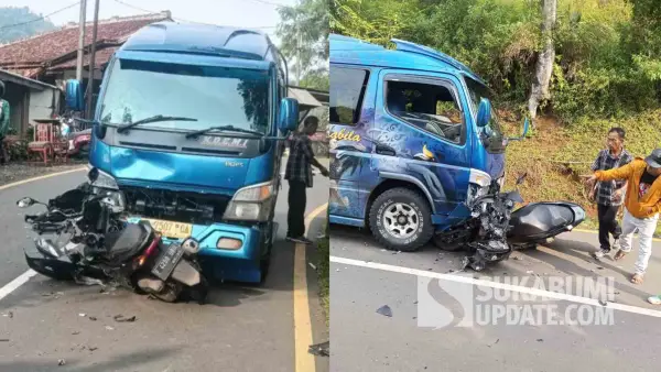 Kecelakaan di Purabaya Sukabumi, motor Honda PCX adu banteng dengan Elf pada Selasa (19/5/2026) sore. (Sumber Foto: Istimewa)