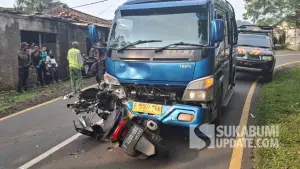 Kecelakaan adu banteng motor Honda PCX vs Elf di Purabaya Sukabumi mengakibatkan korban pemotor alami luka serius. (Sumber Foto: Dok. Polsek Purabaya)