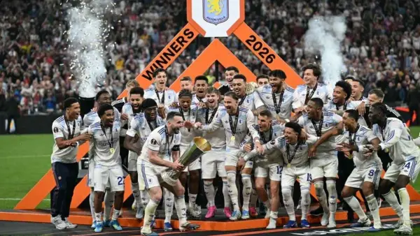 Selebrasi para pemain Aston Villa setelah berhasil menjuarai Liga Eropa (Sumber: web/espn.com)