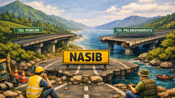 Ilustrasi AI. Nasib rencanan pembangunan Tol Puncak dan Tol Palabuhanratu (Sumber: copilot)
