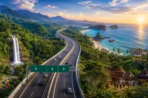 Ilustrasi - Deretan destinasi wisata di Selatan Sukabumi yang akan semakin mudah dikunjungi jika tol Jagoratu benar-benar terwujud (Sumber : AI chatGPT)