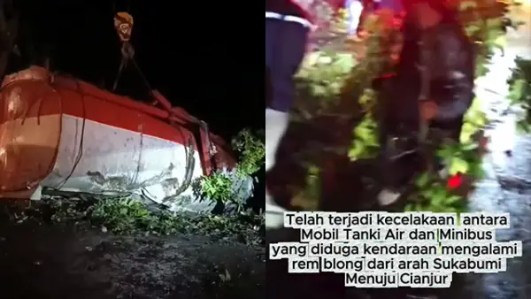 Kecelakaan lalu lintas di Jl. Raya Gekbrong – Sukabumi, Kampung Bangbayang, Kecamatan Warungkondang, Kabupaten Cianjur. (Sumber : Screenshot Video Instagram/@tmclantascianjur/@bpbd.kab.cianjur).