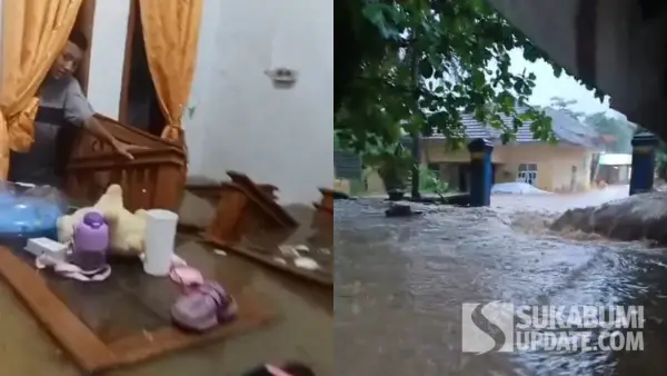 Banjir rendam empat kampung di Palabuhanratu Sukabumi, Minggu (24/5/2026). Sejumlah rumah terdampak. (Sumber : Istimewa)