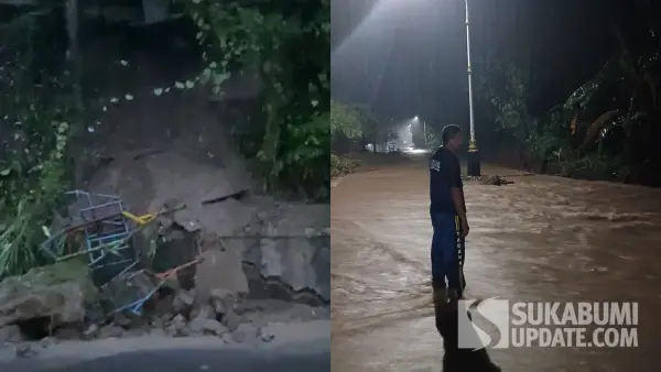 Longsor TPT bangunan PAUD dan banjir yang terjadi di wilayah Simpenan Sukabumi, Minggu (24/5/2026). (Sumber Foto: P2BK Simpenan)