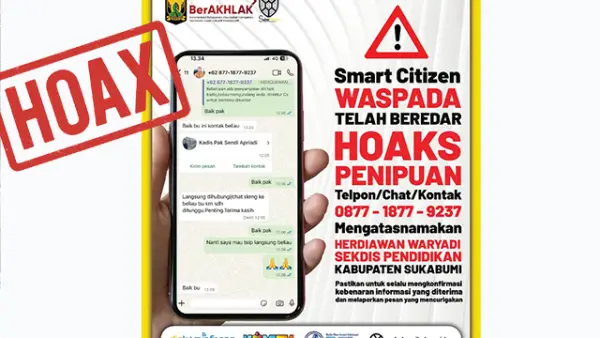 Cek fakta nomor WA penipu mengatasnamakan Sekdis Pendidikan Kabupaten Sukabumi. (Sumber : Diskominfo).