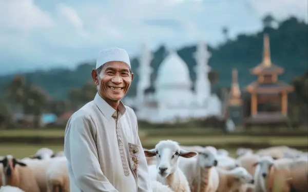 Ilustrasi umat muslim yang sedang merayakan hari Idul Adha dengan Berkurban (Sumber : Freepik)