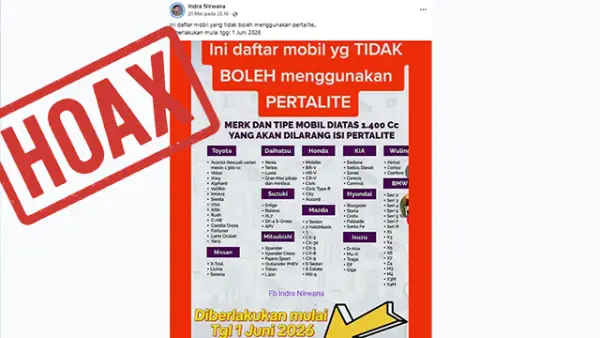 Mobil di atas 1.400 cc dilarang isi pertalite mulai 1 Juni 2026 itu adalah hoaks (Sumber : Istimewa.).