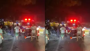 Ambulans kecelakaan di Parungkuda Kabupaten Sukabumi, dua orang pemotor terkapar | Foto : dok. warga