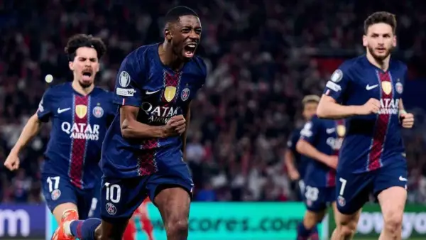Selebrasi Ousmane Dembele setelah mencetak gol untuk Pari Saint Germain (Sumber: web/espn.com)