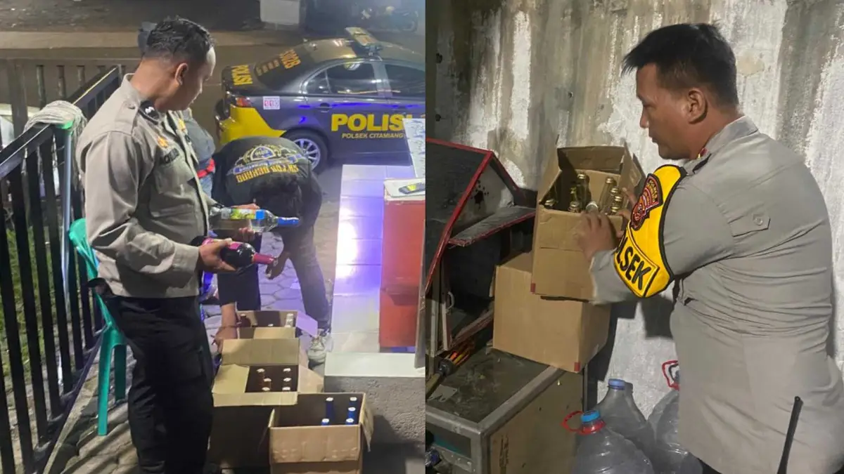 Tekan Kriminalitas, Polisi Sita Puluhan Botol Miras dalam Razia di Citamiang Sukabumi