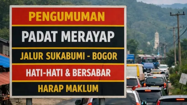 Ilustrasi ai. Kondisi lalu lintas jalan nasional Sukabumi Bogor long weekend Idul Adha Waisak (Sumber: copilot)