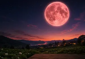 Ilustrasi - Fenomena langit strawberry moon (Sumber : AI chatGPT)