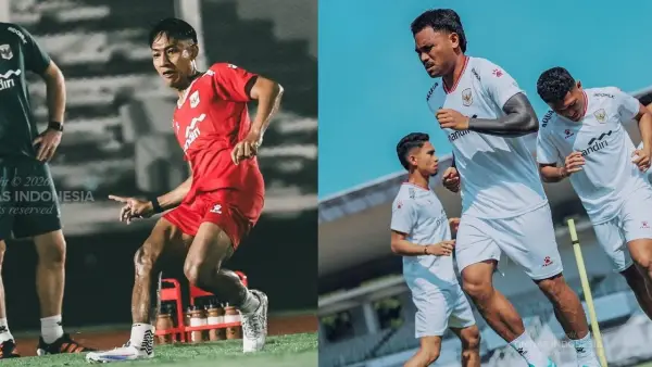 Aksi Beckham Putra dan Saddil Ramdani di sesi latihan Timnas Indonesia (Sumber: Instagram/@timnasindonesia)