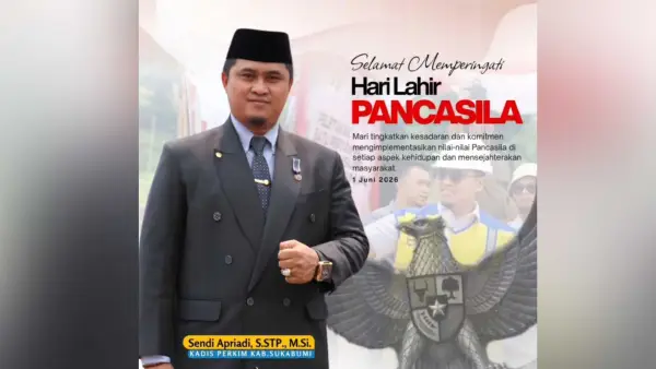 Kadisperkim Kabupaten Sukabumi Sendi Apriadi mengucapkan selamat memperingati Hari Lahir Pancasila. (Sumber Foto: Istimewa)
