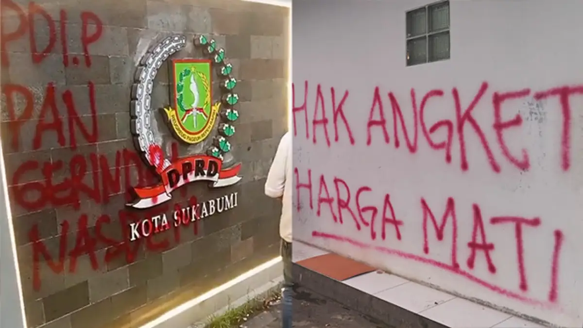 Tuntut Hak Angket! Massa Aksi 2626 Coret Tembok Gedung DPRD Kota Sukabumi