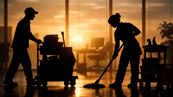 Ilustrasi AI. Profesi OB dan cleaning service (Sumber: copilot)