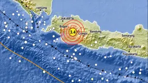 Gempa bumi Magnitudo 3,4 mengguncang wilayah selatan Kabupaten Cianjur, Jawa Barat, Sabtu (6/6/2026) pukul 19.57 WIB | Foto : BMKG