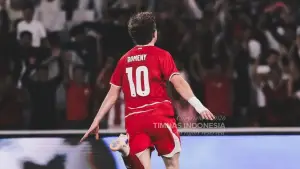 Selebrasi Ole Romeny saat mencetak gol ke gawang Mozambik (Sumber: Instagram/@timnasindonesia)