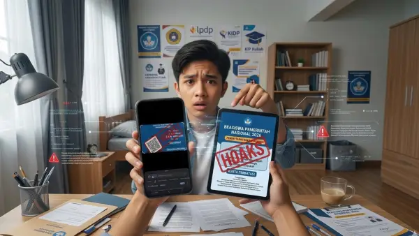 Ilustrasi himbauan terkait adanya beasiswa palsu. (Sumber Foto: Google Gemini/AI)