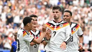 Aksi Kai Harvertz setelah berhasil membobol gawang Curacao sekaligus membawa Jerman unggul (Sumber: web/en.as.com)