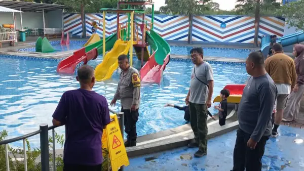 Pihak kepolisian Polres Sukabumi Kota saat mengunjungi TKP Bocah terpleset di Taman Wisata OASI Sukabumi | Foto : dok. istimewa