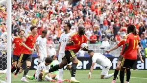Aksi Romelu Lukaku setelah Belgia menyamakan kedudukan setelah Mohamed Hany melalukan gol bunuh diri. (Sumber: web/en.as.com)