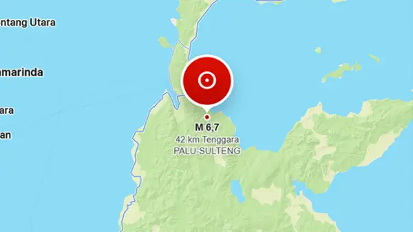 Gempa bumi M 6,7 di 42 km Tenggara PALU-SULTENG, Tidak Berpotensi Tsunami. (Sumber : BMKG)