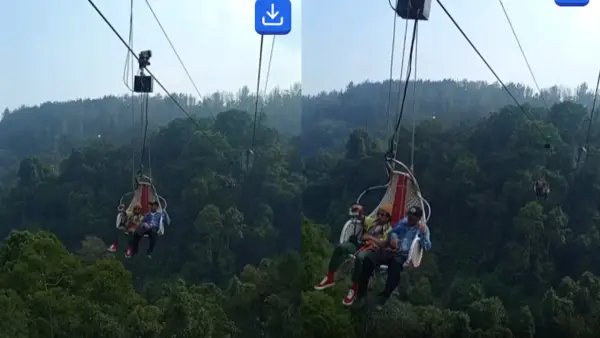 Pengunjung saat maiki wahana keranjang langit di Situ Gunung, Kadudampit, Kabupaten Sukabumi | Foto : Capture video