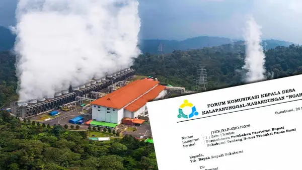 Forum Kepala Desa Kabandungan dan Kalapanungal meminta revisi Perbup pembagian Bonus Produksi dai Geotermal Salak, Kabupaten Sukabumi | Foto : Kolase Sukabumiupdate