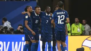Selebrasi para pemain Prancis setelah berhasil menang atas Irak di Piala Dunia 2026 (Sumber: web/bbc.com)