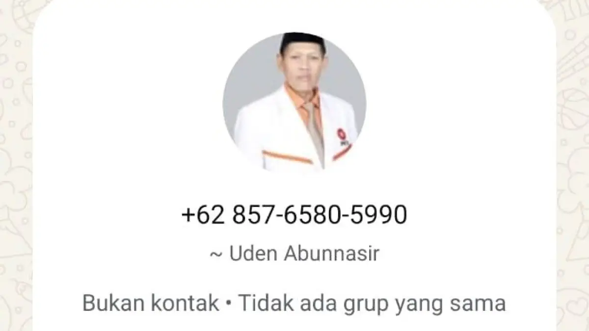 Tangkapan layar nomor WhatsApp yang diduga digunakan pihak tidak bertanggung jawab, mengatasnamakan Uden Abunnasir (seharusnya: Uden Abdunnatsir). | Foto: Istimewa