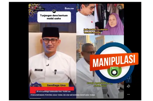 Tangkapan layar tentang hoaks Sandiaga Uno Bagikan Paket Umrah dan Modal Usaha. (Sumber Foto: Istimewa)