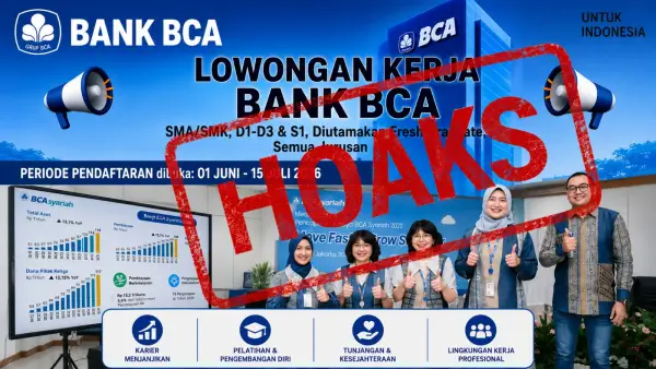 Hoaks Lowongan Kerja BCA 2026, Waspada Tautan Pendaftaran Palsu. (Sumber Foto: Istimewa/AI)