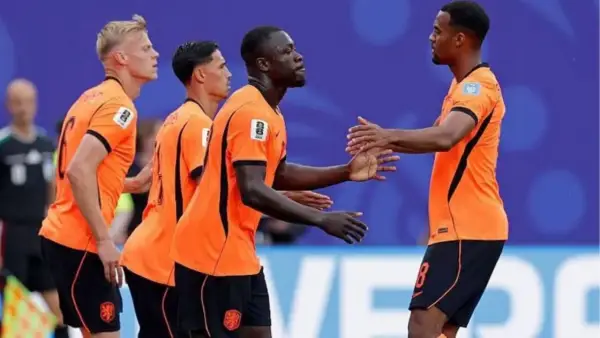 Aksi para pemain Belanda setelah berhasil unggul dari Tunisi di Piala Dunia 2026 (Sumber: web/bbc.com)