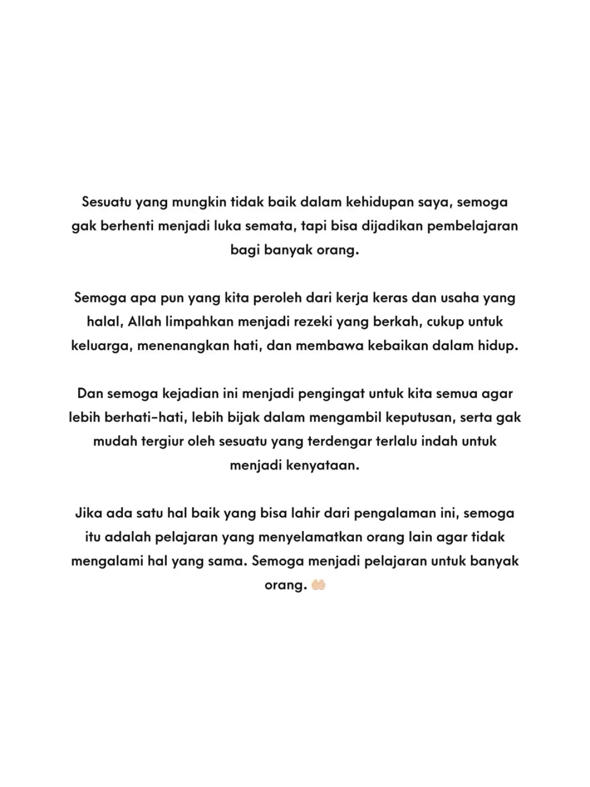 unggahan Tantri di akhir postingannya yang berharap bahwa kejadian ini segera selesai