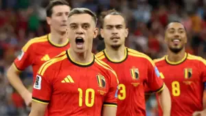 Aksi Leandro Trossard setelah berhasil mencetak gol ke gawang Selandia Baru di Piala Dunia 2026 (Sumber: web/en.as.com)