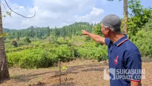 Usep saat menunjuk lokasi Leuweung Kabuyutan. (Sumber Foto: SU/Ragil Gilang)