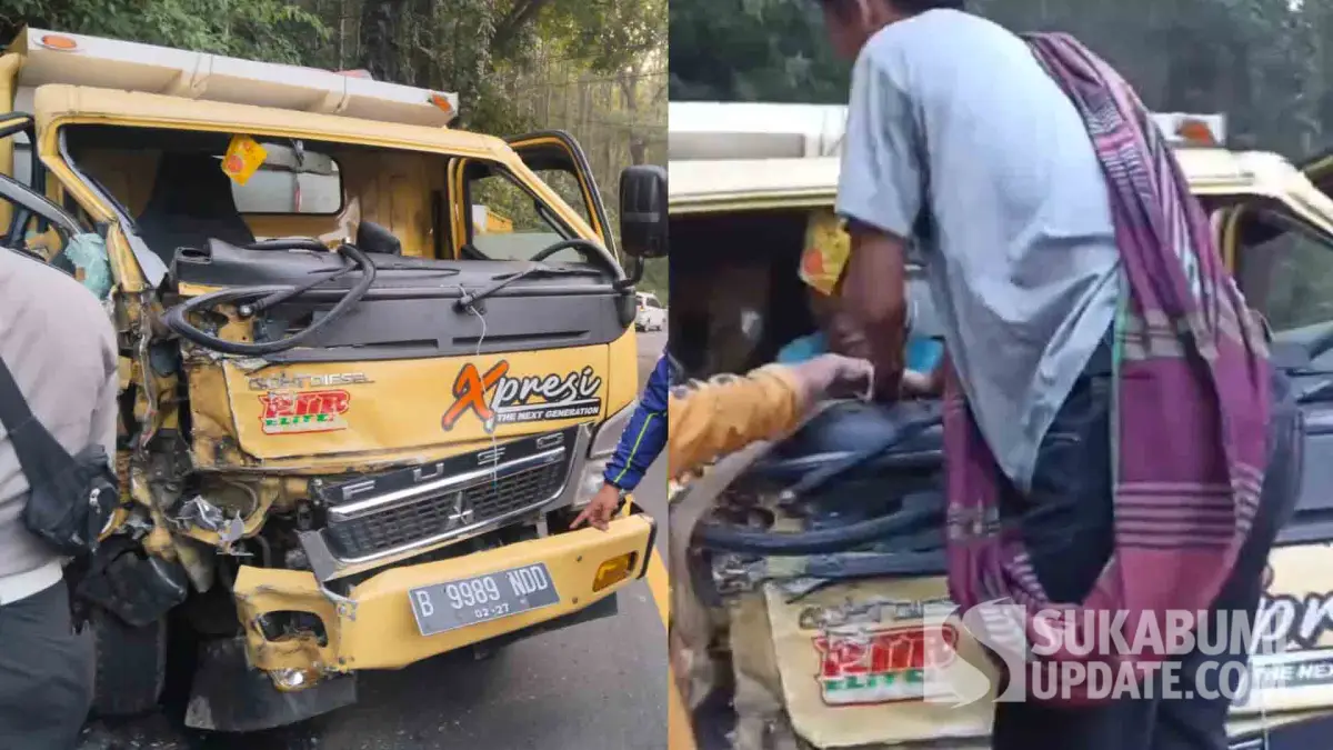 2 Truk Tabrakan di Bantargadung, Warga Evakuasi Sopir Terjepit Kabin Ringsek