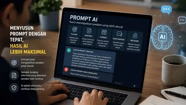 Ilustrasi menyusun prompt AI dengan tepat. (Sumber Foto: AI)