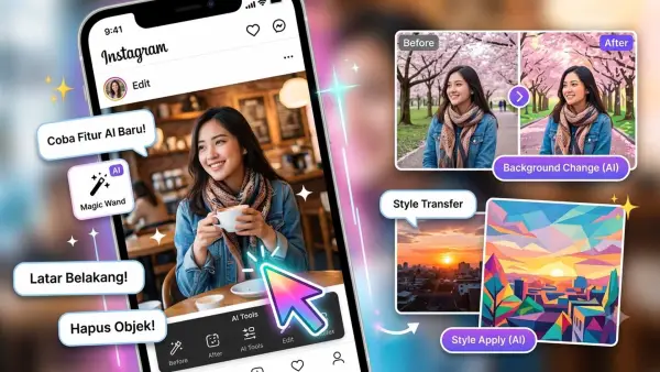 Ilustrasi edit poto berbasis ai menggunakan fitur instagram terbaru. (Sumber Foto: Google Gemini/AI)