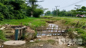 Kondisi irigasi Cimeluk di Desa Waluran, Kecamatan Waluran, Kabupaten Sukabumi | Foto : Sukabumiupdate/edit chatgpt