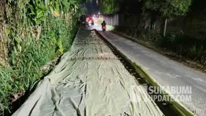 Kondisi pekerjaan rekonstruksi Jalan Warungceuri–Purwasari di STA 2+400, Kecamatan Cicurug, Kabupaten Sukabumi, pada Selasa (30/6/2026). (Sumber Foto: UPTD PU Cicurug)